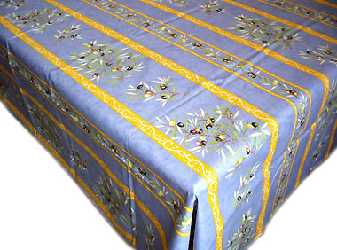 French coated tablecloth, linear (olives. blue) - Click Image to Close